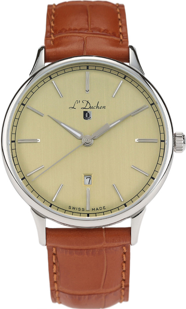 Мужские часы L`Duchen Vintage D 821.15.34, механизм кварцевый, циферблат бежевый, браслет кожа — Изображение 1